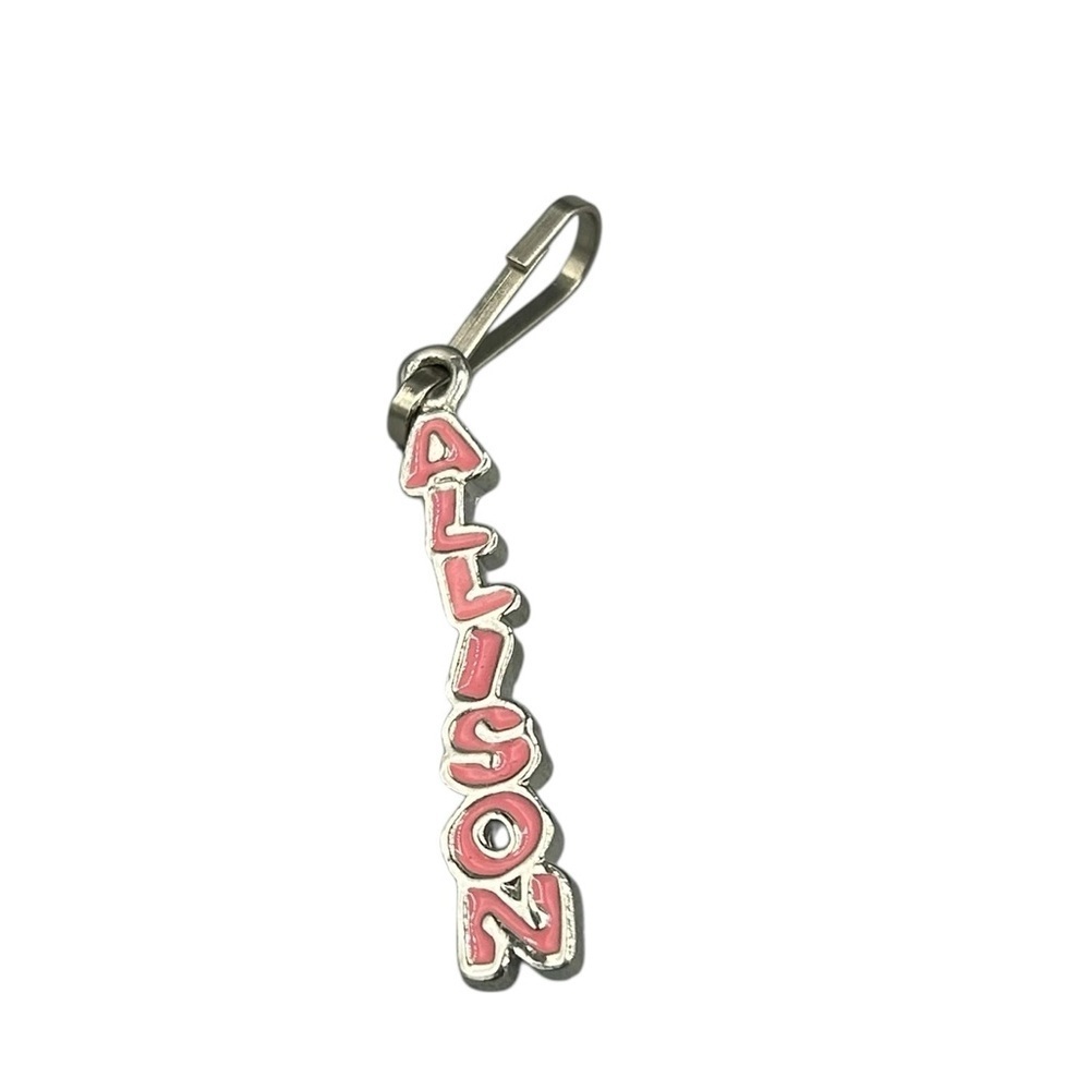 Allison name charm pink enamel pendant keychain zipper pull jewelry accessory